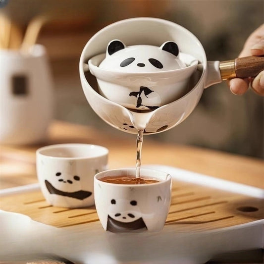 Panda Kung Fu Tea Set, portable, single-person tea brewing, household ceramic tea cups.